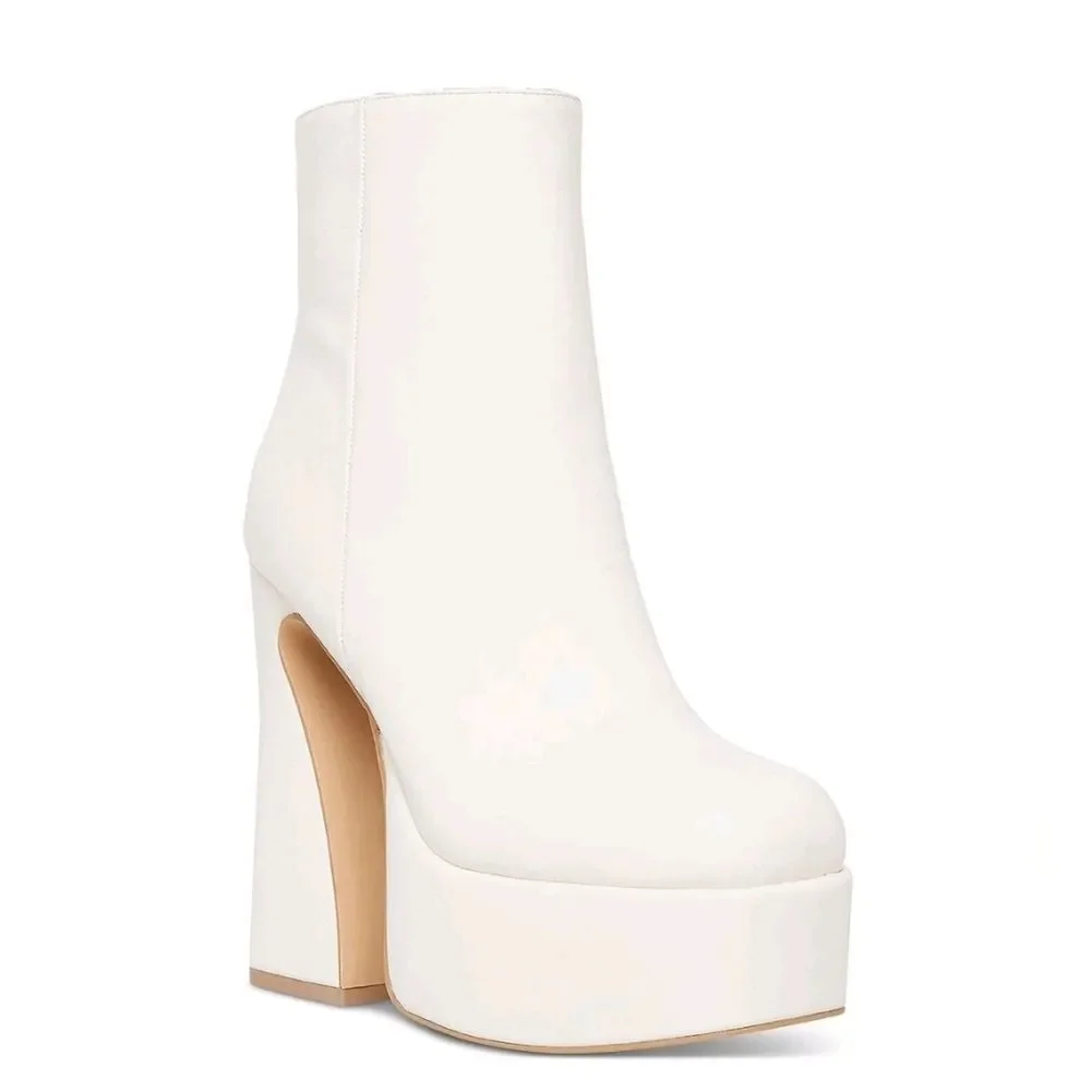 Madden Girl Women's Kourtt Mid-Calf Faux Leather Platform Boots White Pari NIB
